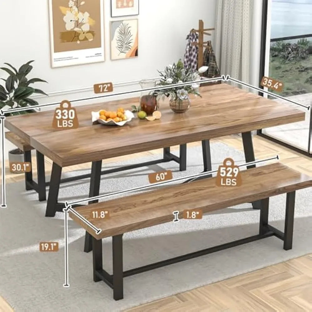 72" Large Solid Wood Dining Table 6FT