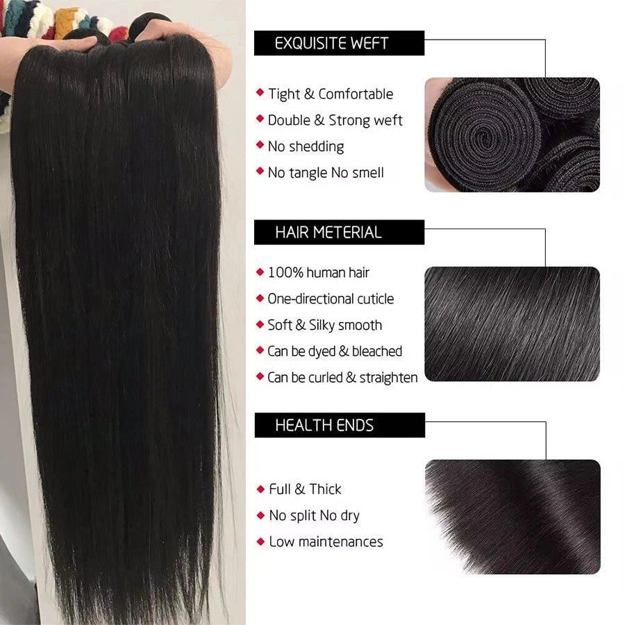 Straight Human Hair Bundles Raw Hair Bundles 100% Human Hair Extensions