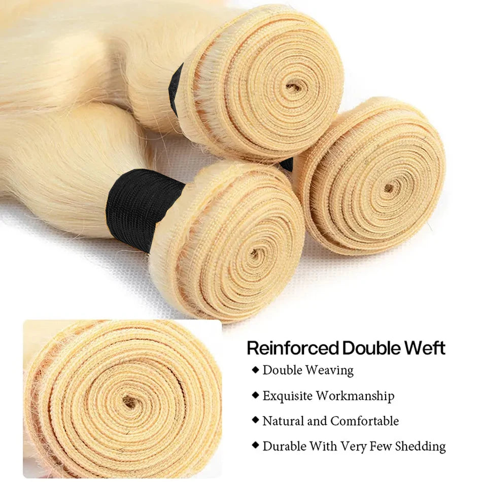 613 Blonde Straight Raw Hair Extensions Double weft