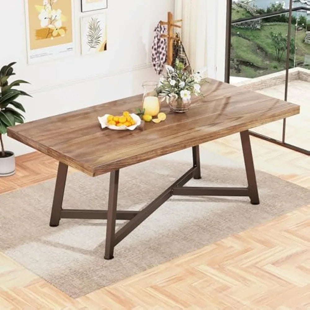 72" Large Solid Wood Dining Table 6FT